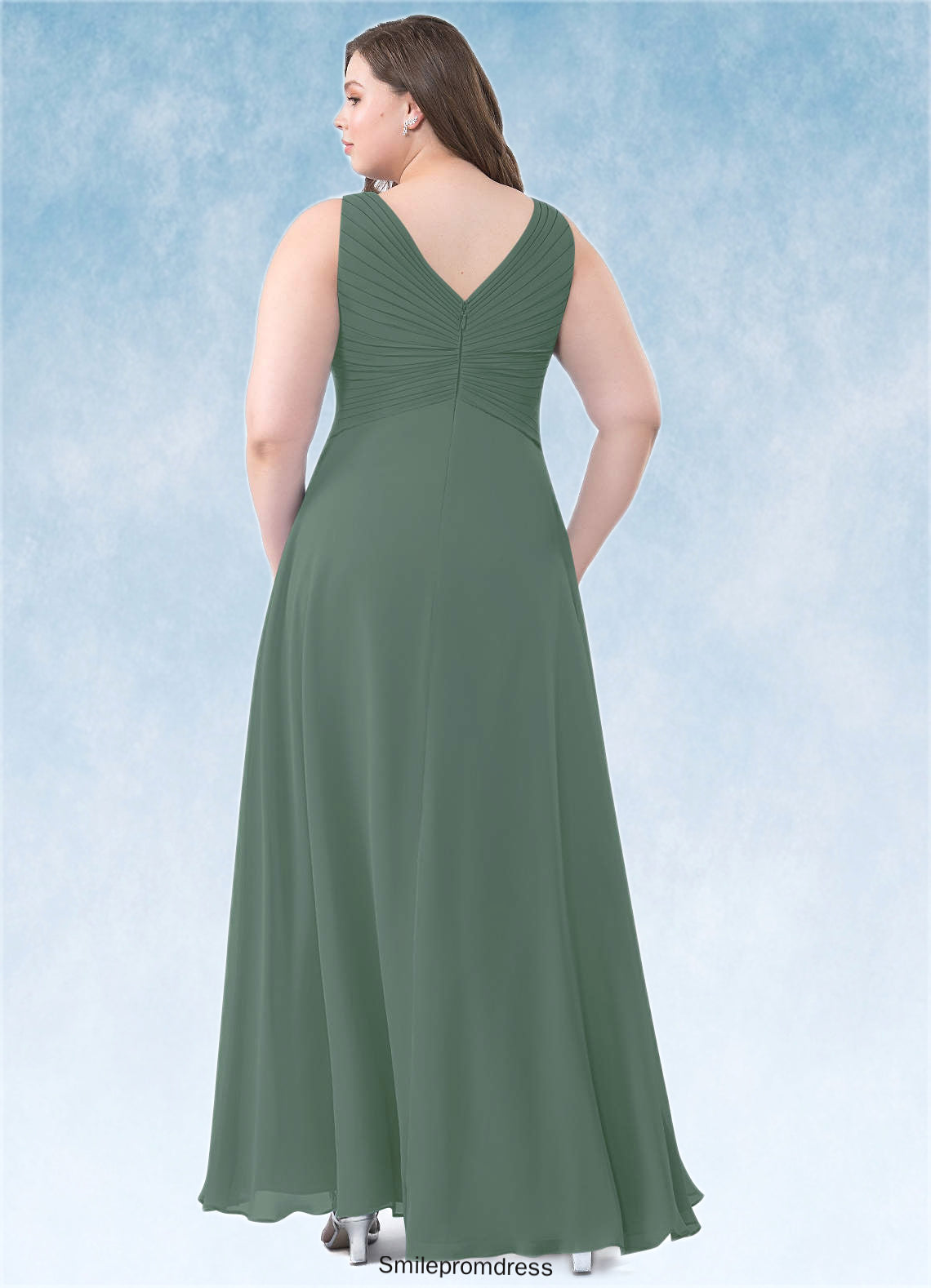 Shayna A-Line Pleated Chiffon Floor-Length Dress P0019699