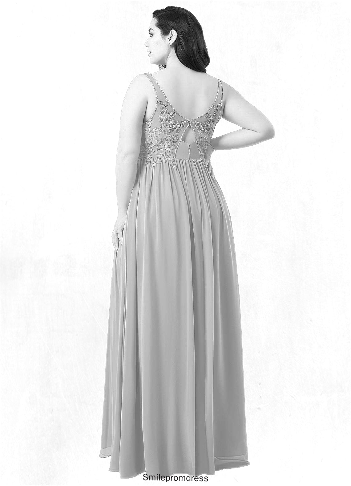 Crystal A-Line Lace Chiffon Floor-Length Dress P0019645