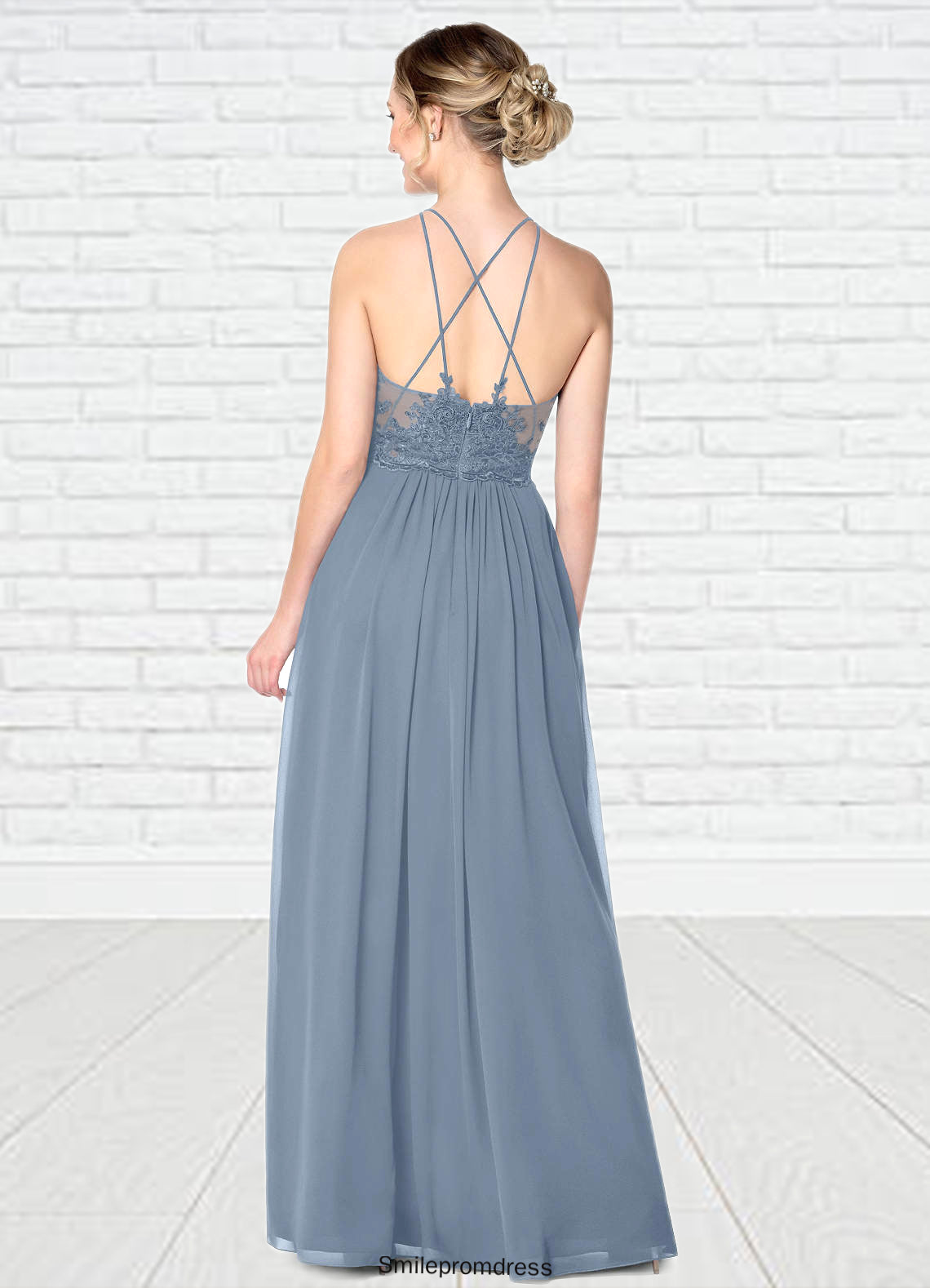 Serenity A-Line Lace Chiffon Floor-Length Dress P0019756