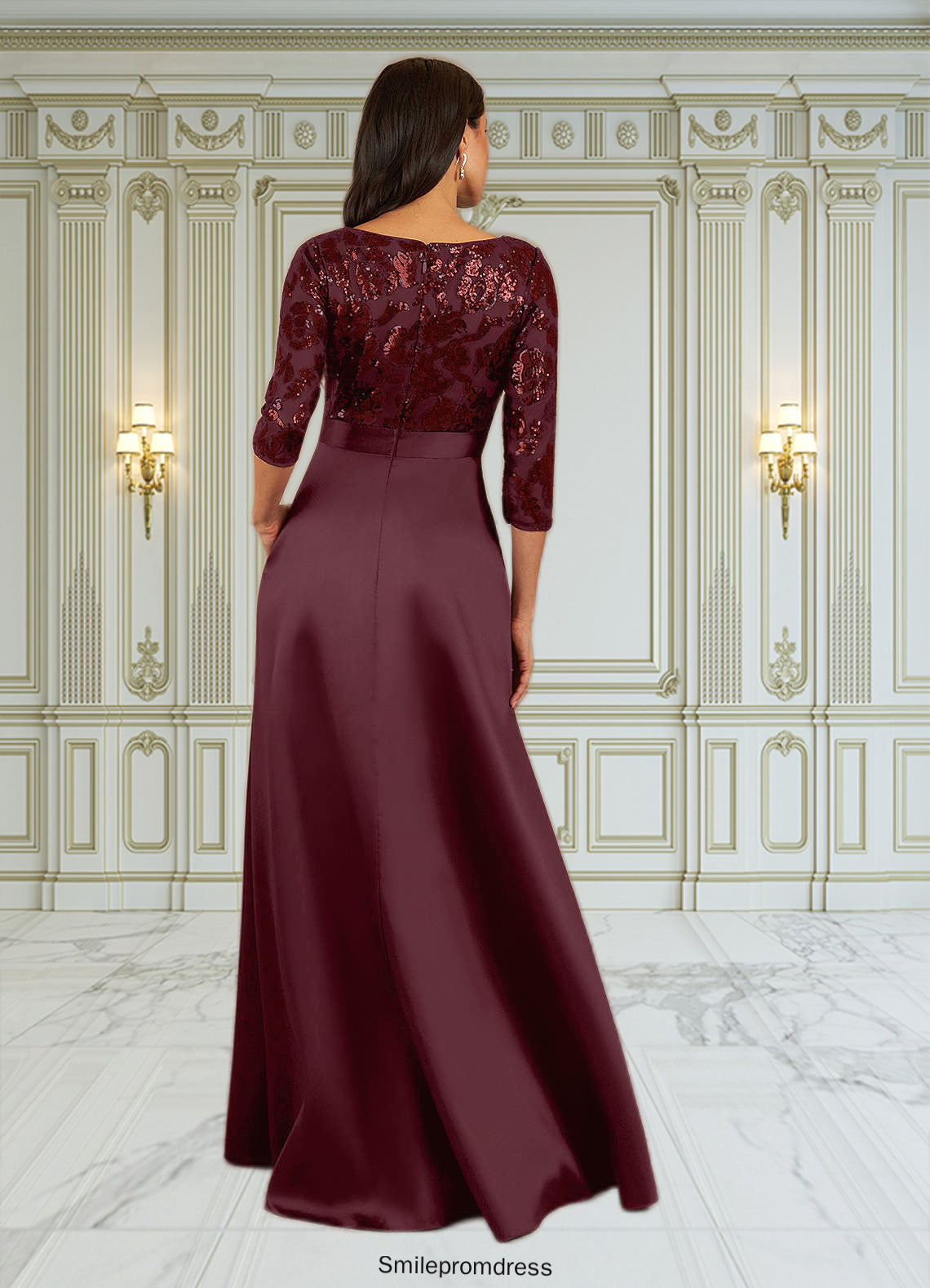 Grace A-Line Sequins Mesh Floor-Length Dress P0019940