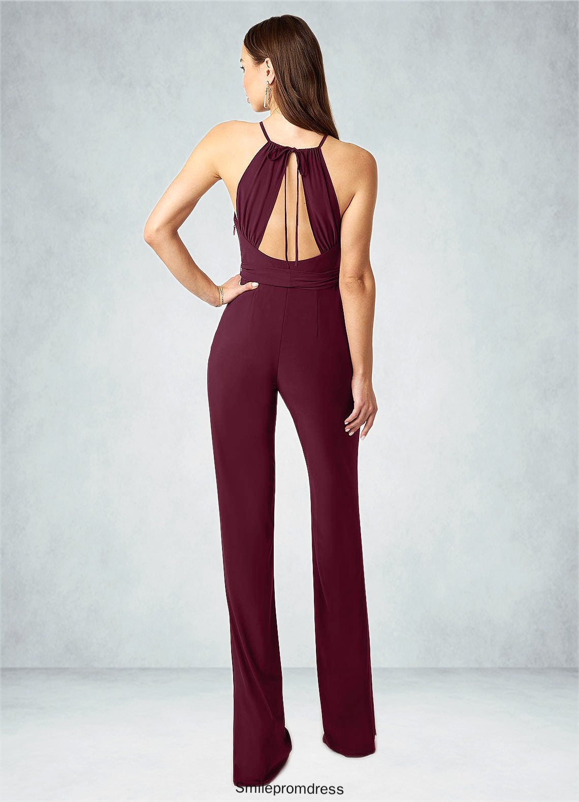 Cameron Pleated Luxe Knit Jumpsuit with Belt Cabernet P0019817