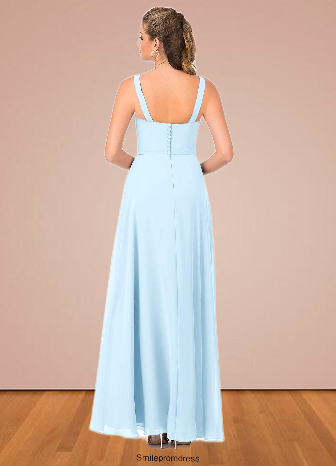 Frederica A-Line Side Slit Chiffon Floor-Length Dress P0019661