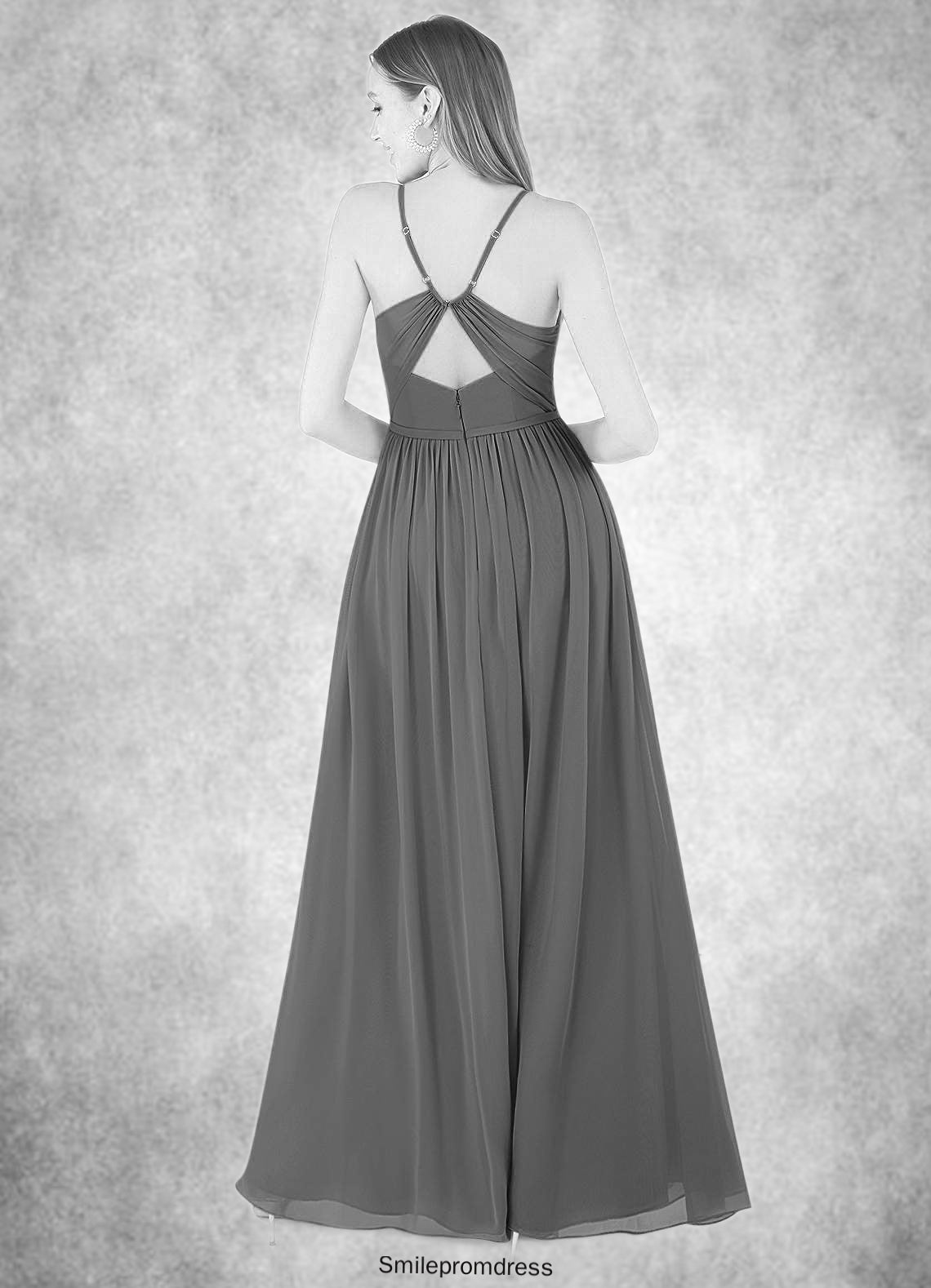 Carly A-Line Pleated Chiffon Floor-Length Dress P0019647