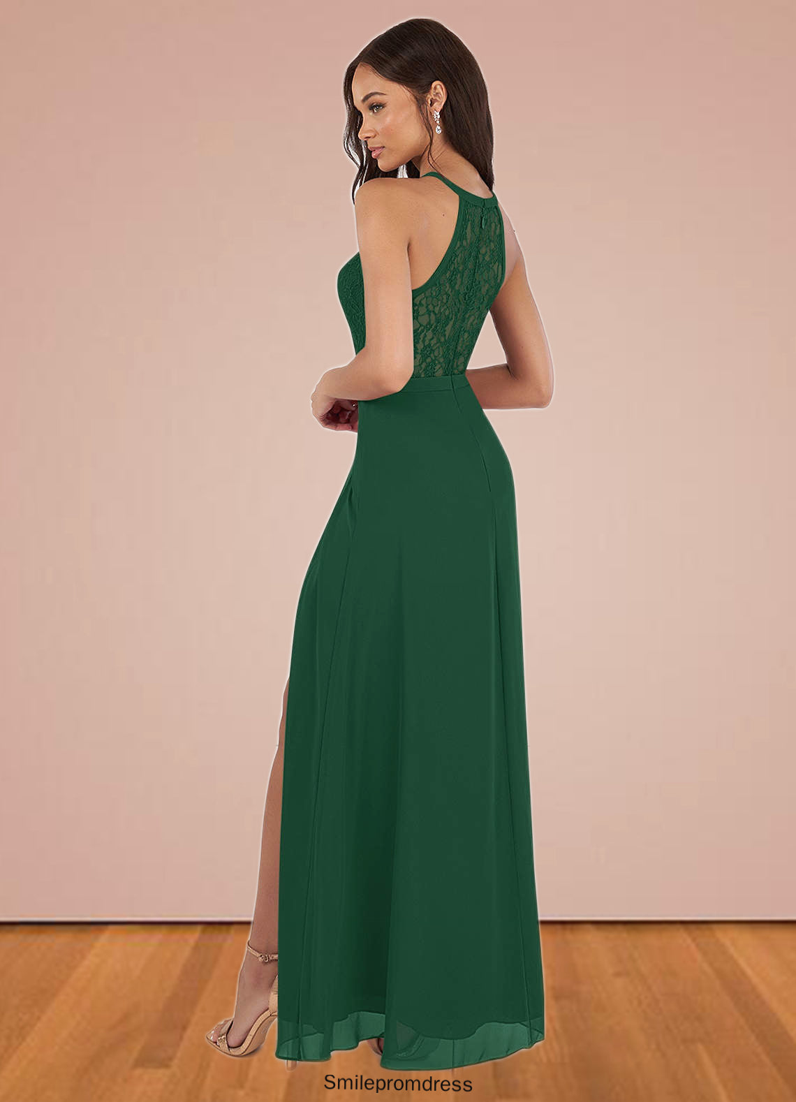 Muriel A-Line Lace Chiffon Floor-Length Dress P0019755
