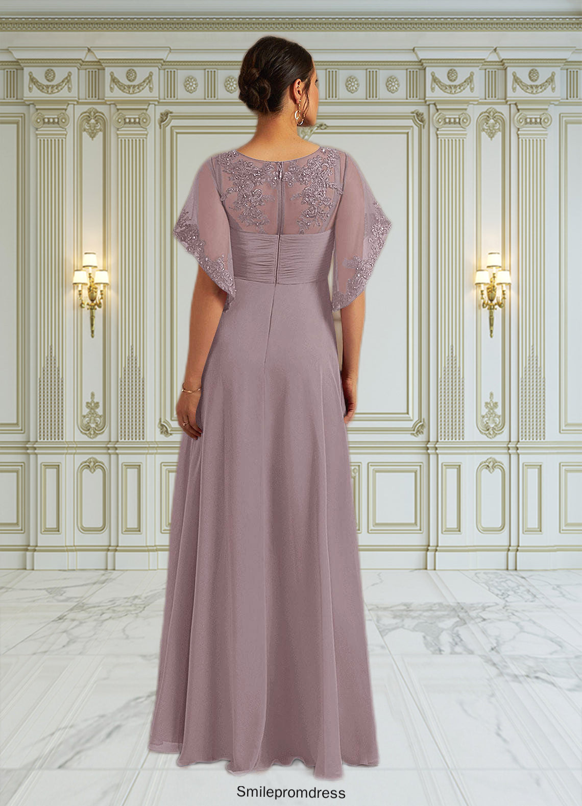 Maya A-Line Sequins Lace Floor-Length Dress P0019941