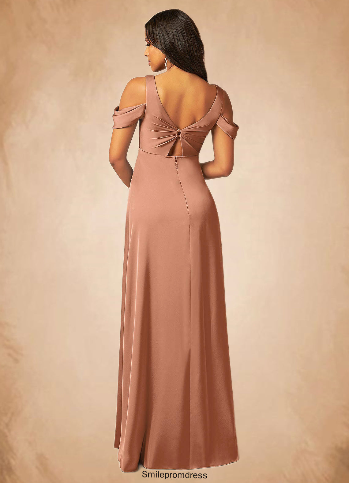 Fatima A-Line Pleated Stretch Satin Floor-Length Dress P0019681