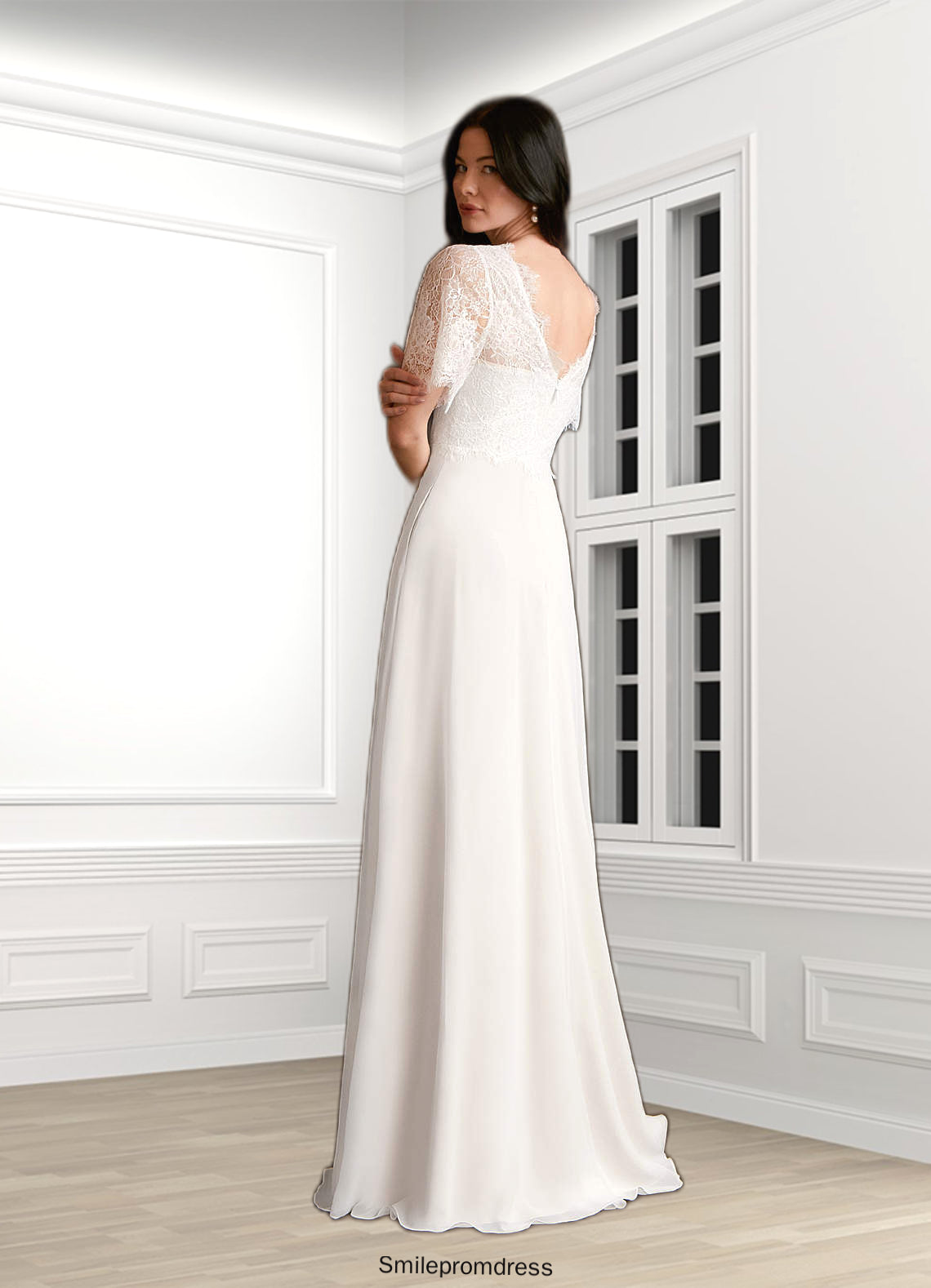 Maia A-Line Lace Chiffon Floor-Length Dress P0020061