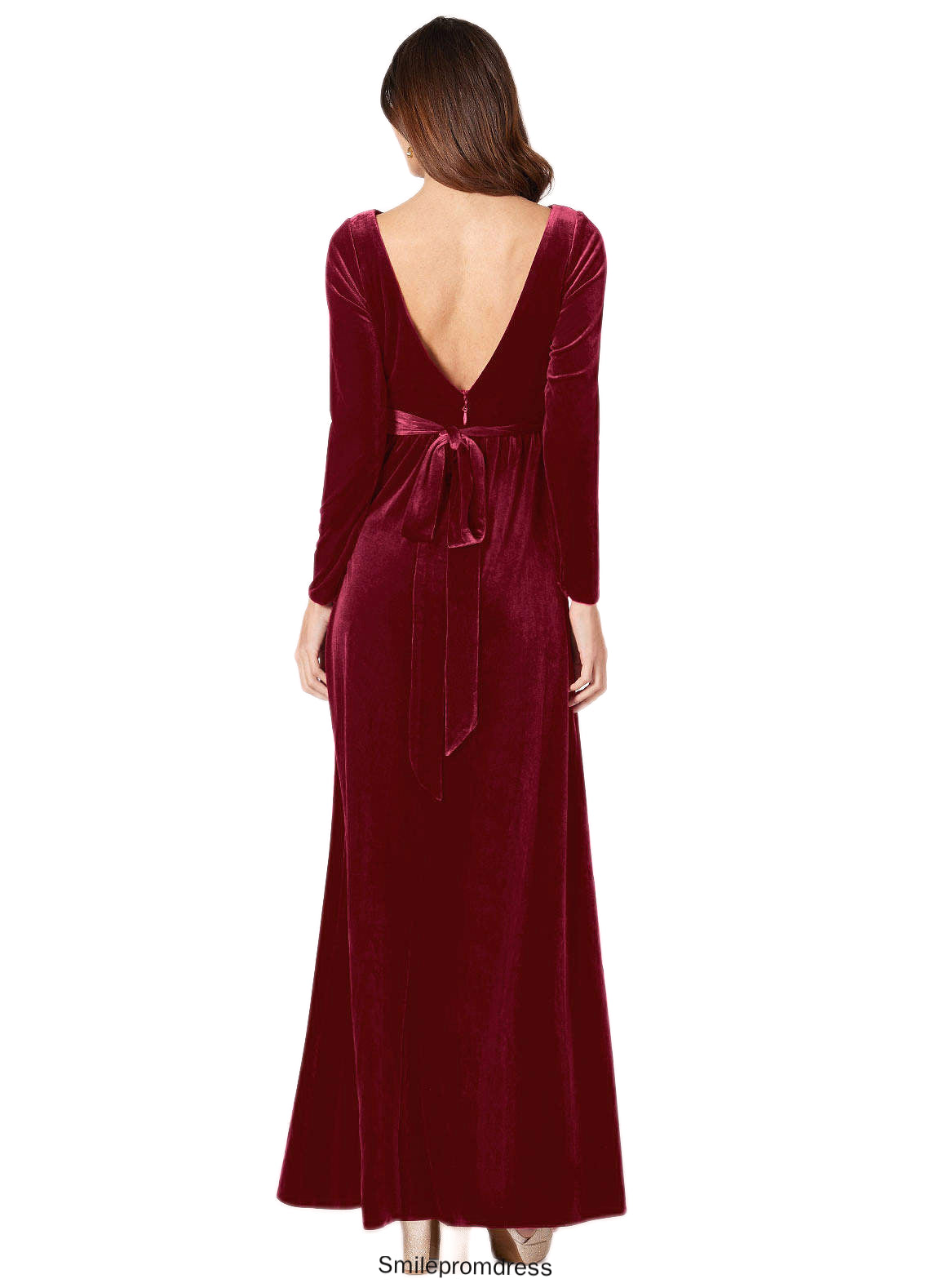 Camryn A-Line Long Sleeve Velvet Floor-Length Dress P0019799