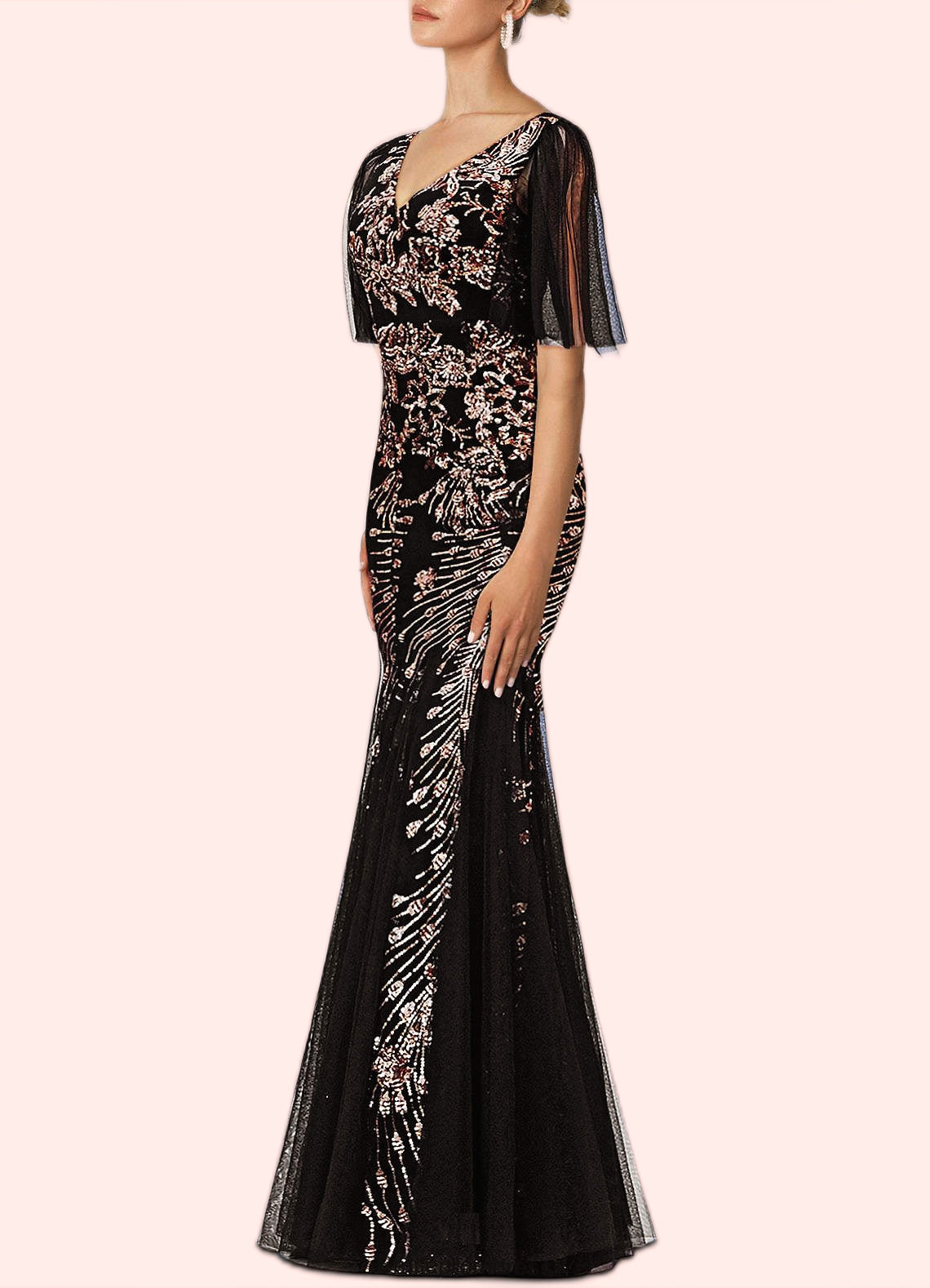 Celia Mermaid Sequins Tulle Floor-Length Dress P0019927