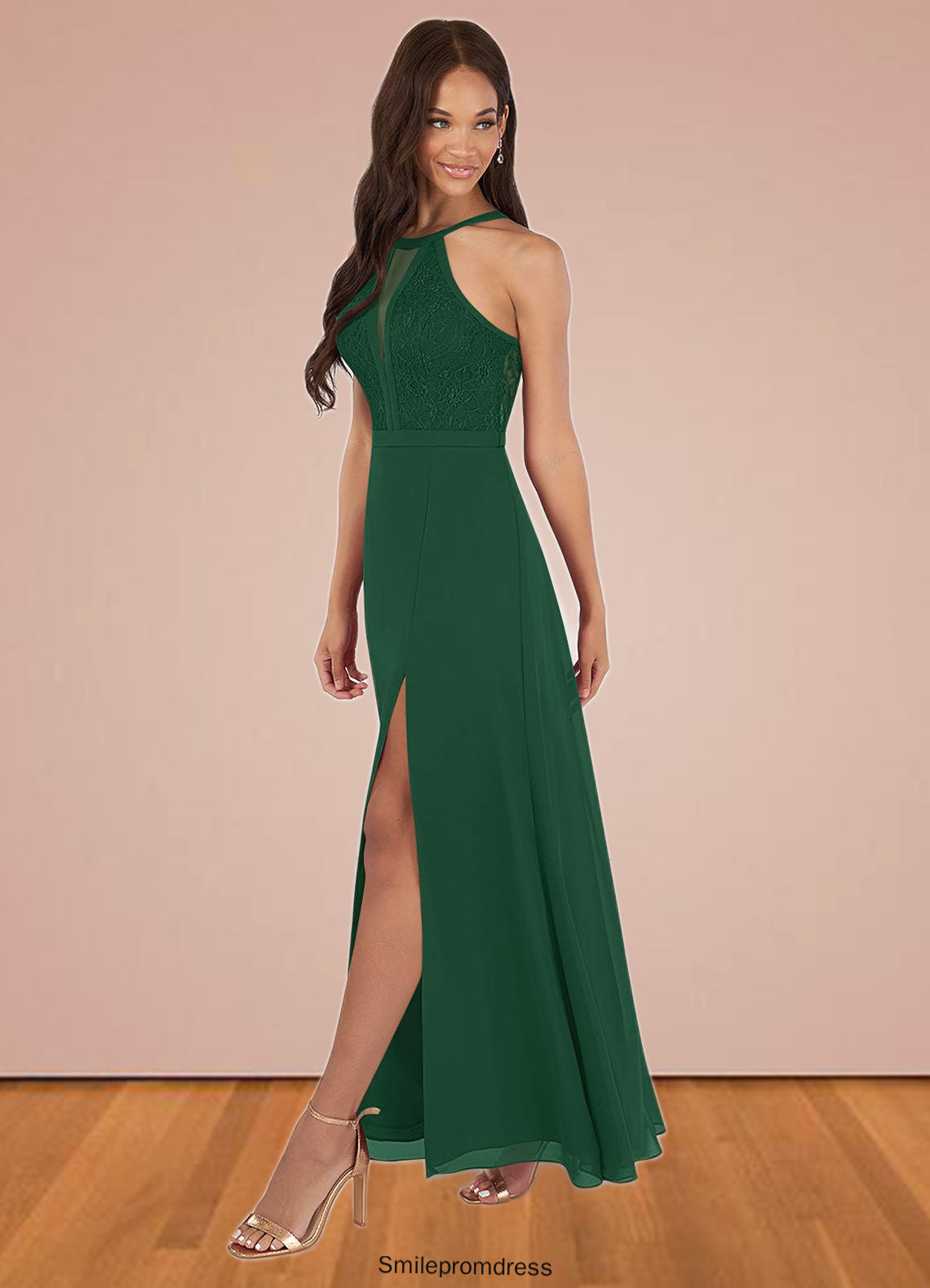 Muriel A-Line Lace Chiffon Floor-Length Dress P0019755