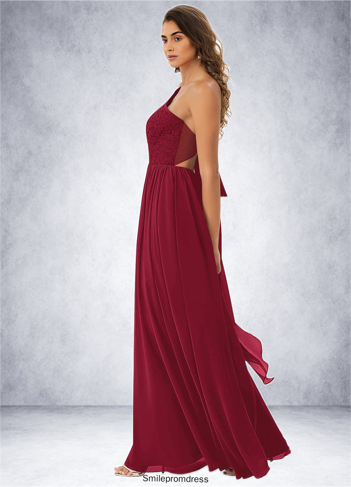 Skylar A-Line Lace Chiffon Floor-Length Dress P0019729