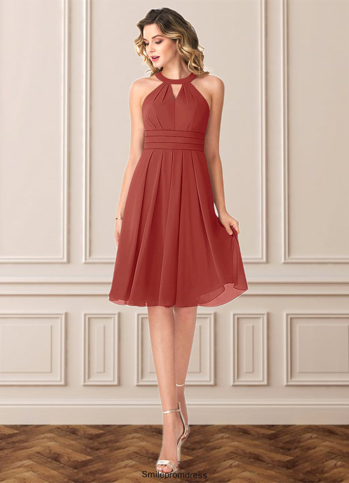 Isabell A-Line Pleated Chiffon Knee-Length Dress P0019737
