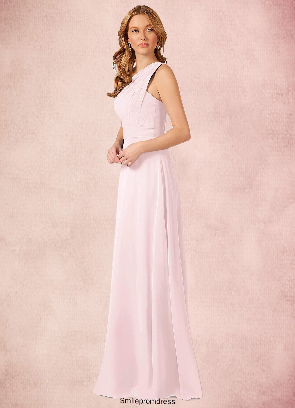 Isabella A-Line Ruched Chiffon Floor-Length Dress P0019689