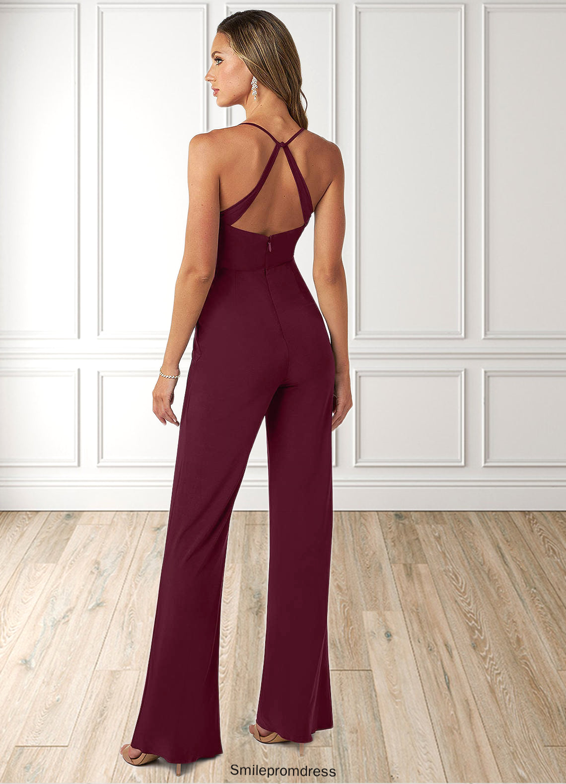 Ariana Pleated Luxe Knit Jumpsuit with Pockets Cabernet P0019791