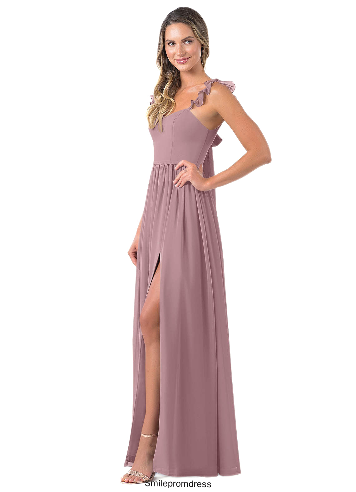 Nataly A-Line Ruched Chiffon Floor-Length Dress P0019625
