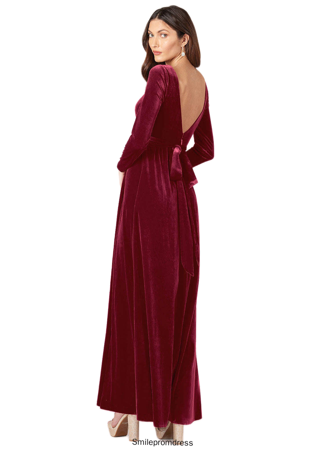 Camryn A-Line Long Sleeve Velvet Floor-Length Dress P0019799