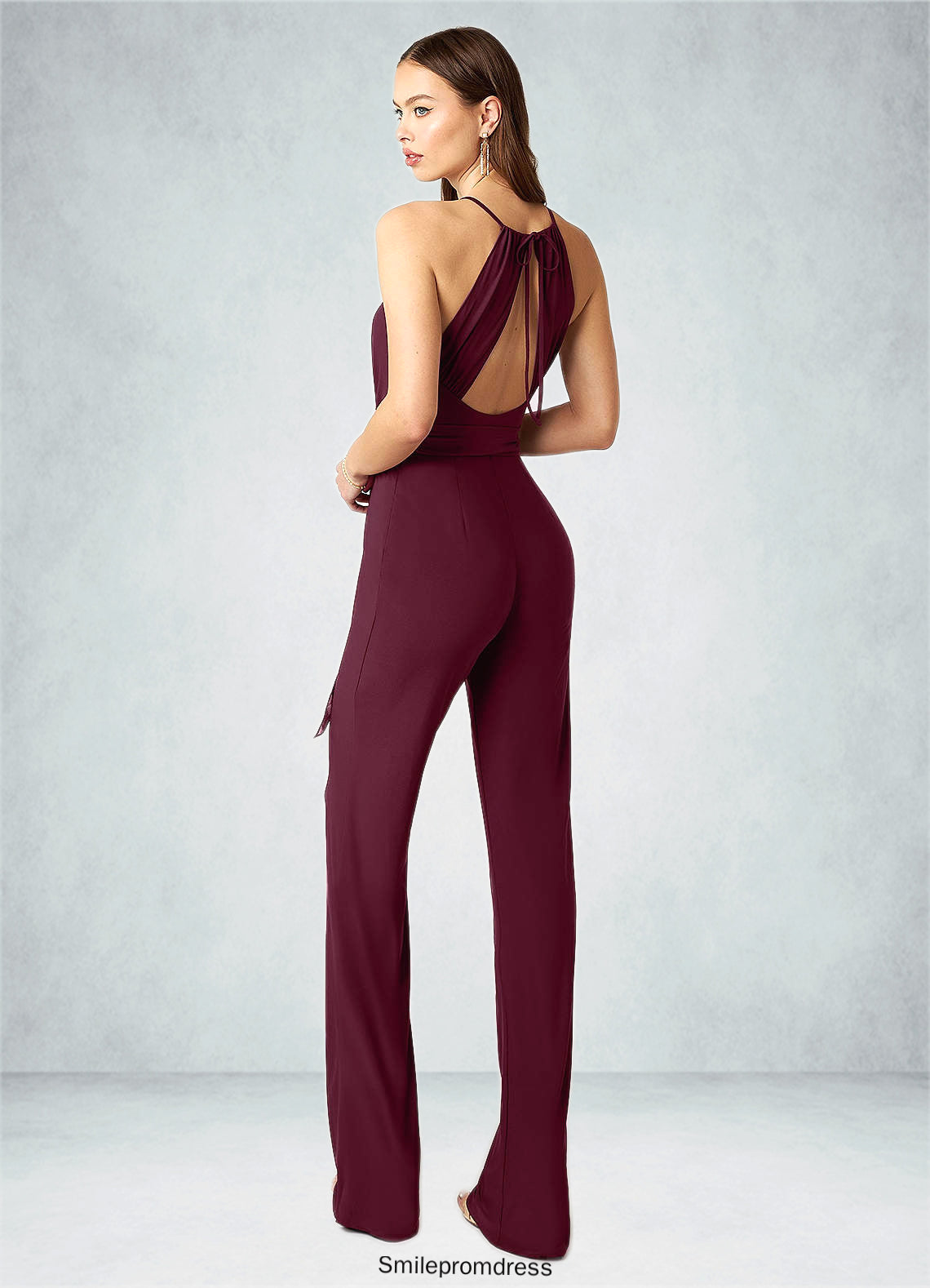Cameron Pleated Luxe Knit Jumpsuit with Belt Cabernet P0019817