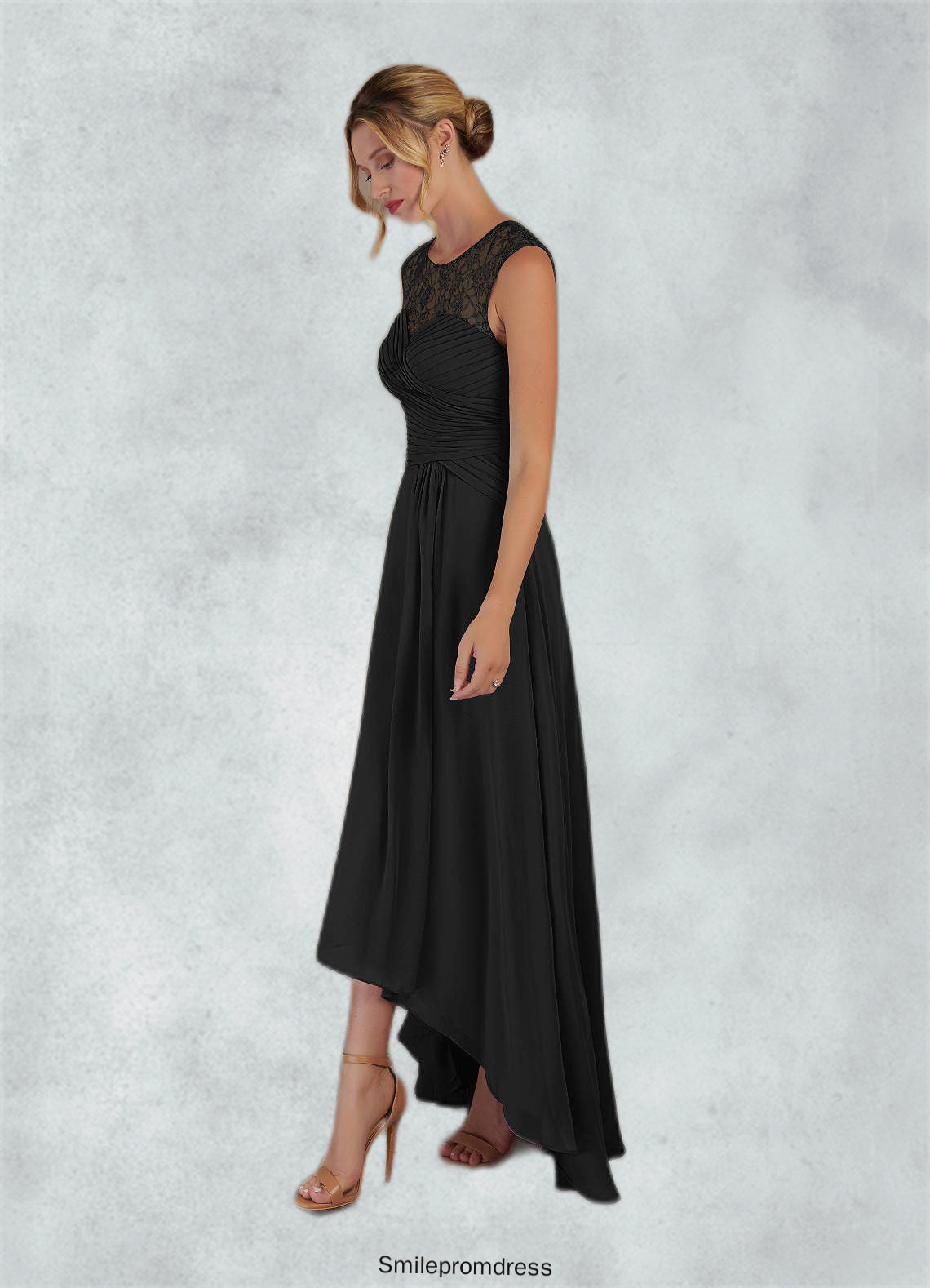 Moriah A-Line Lace Chiffon Asymmetrical Dress P0019845