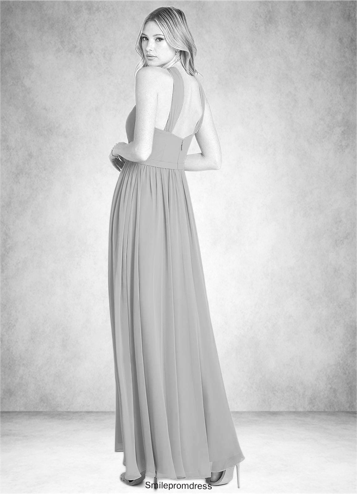 Olive A-Line Pleated Chiffon Floor-Length Dress P0019714
