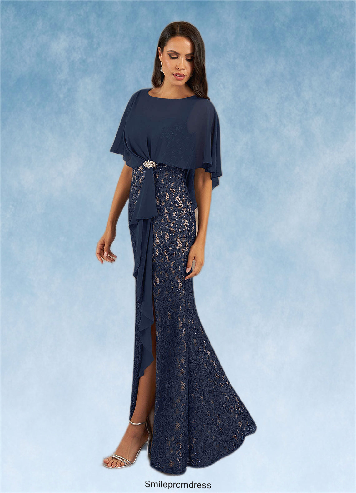 Lyla Sheath Sequins Lace Floor-Length Dress P0019938