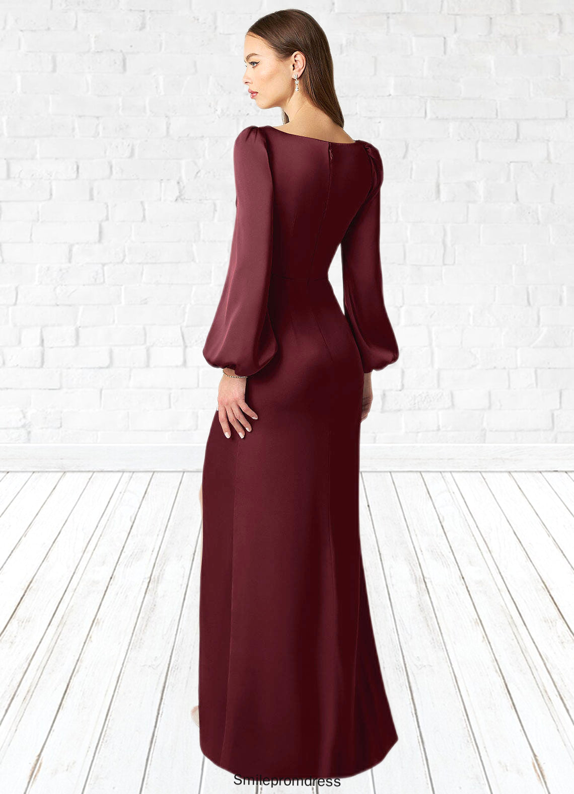 Amiyah Sheath Pleated Stretch Satin Floor-Length Dress P0019759