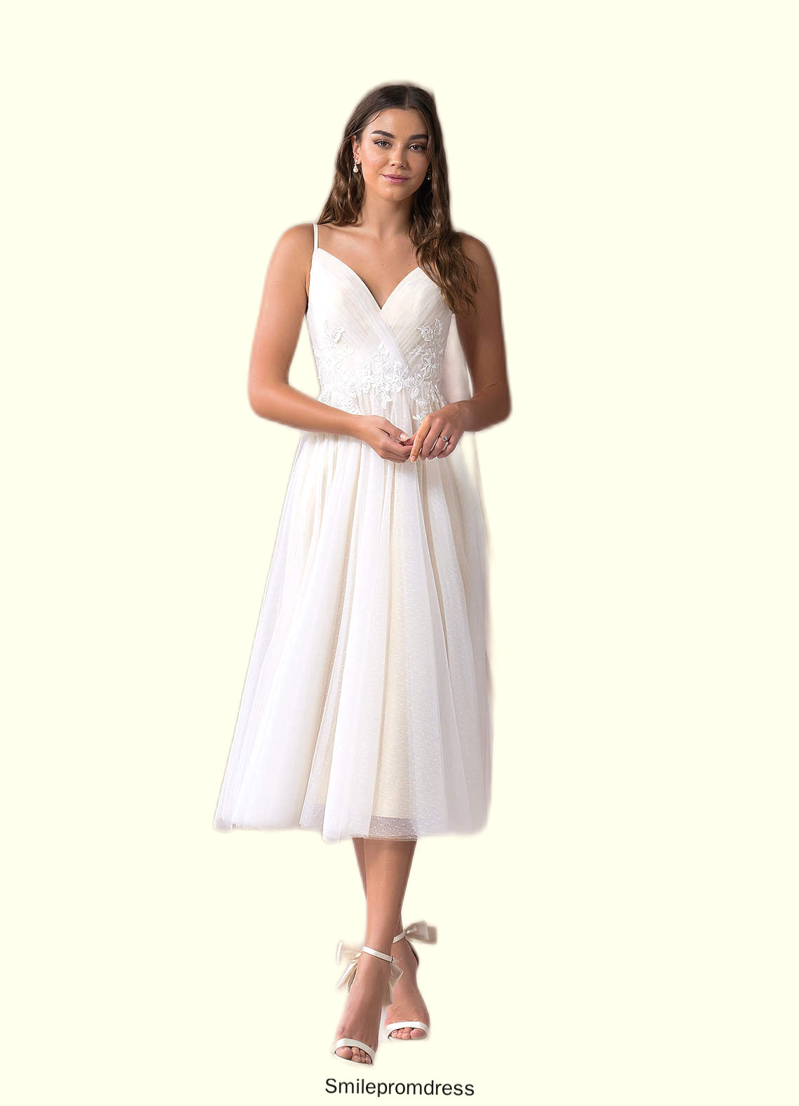 Tracy A-Line Sequins Lace Tea-Length Dress P0020041