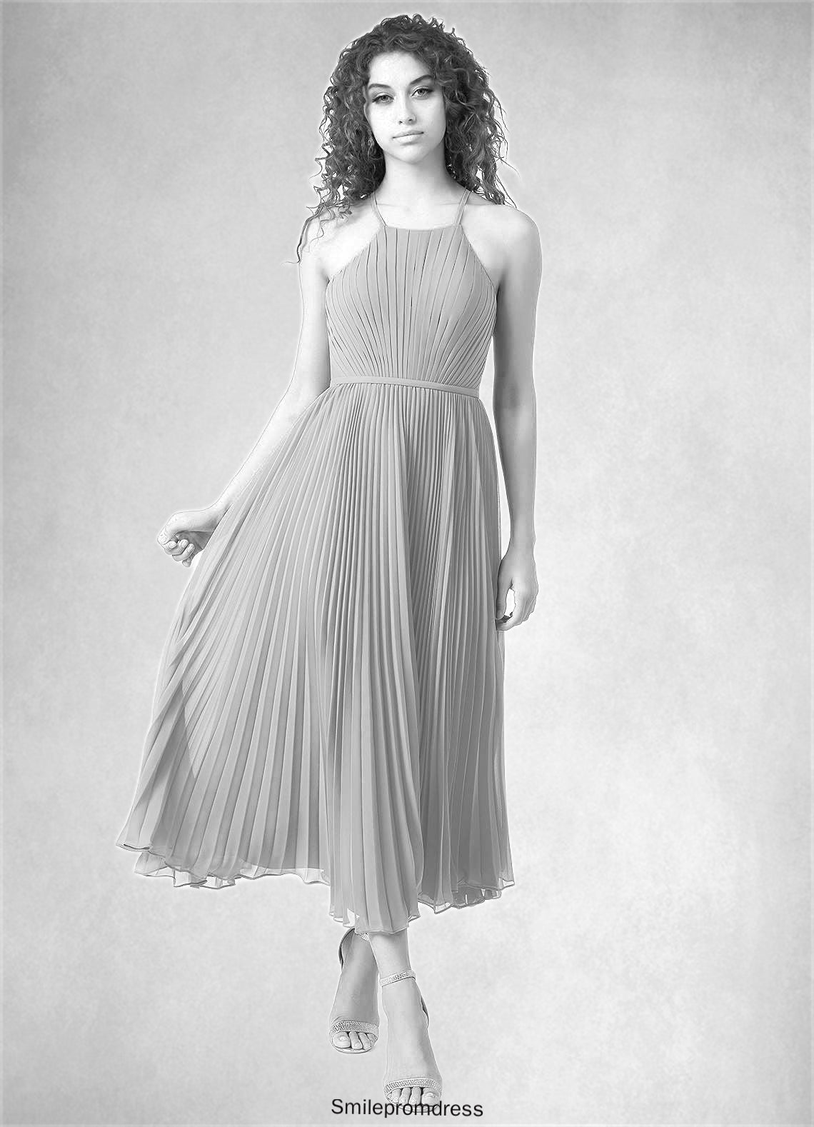 Lilia A-Line Pleated Chiffon Tea-Length Dress P0019711