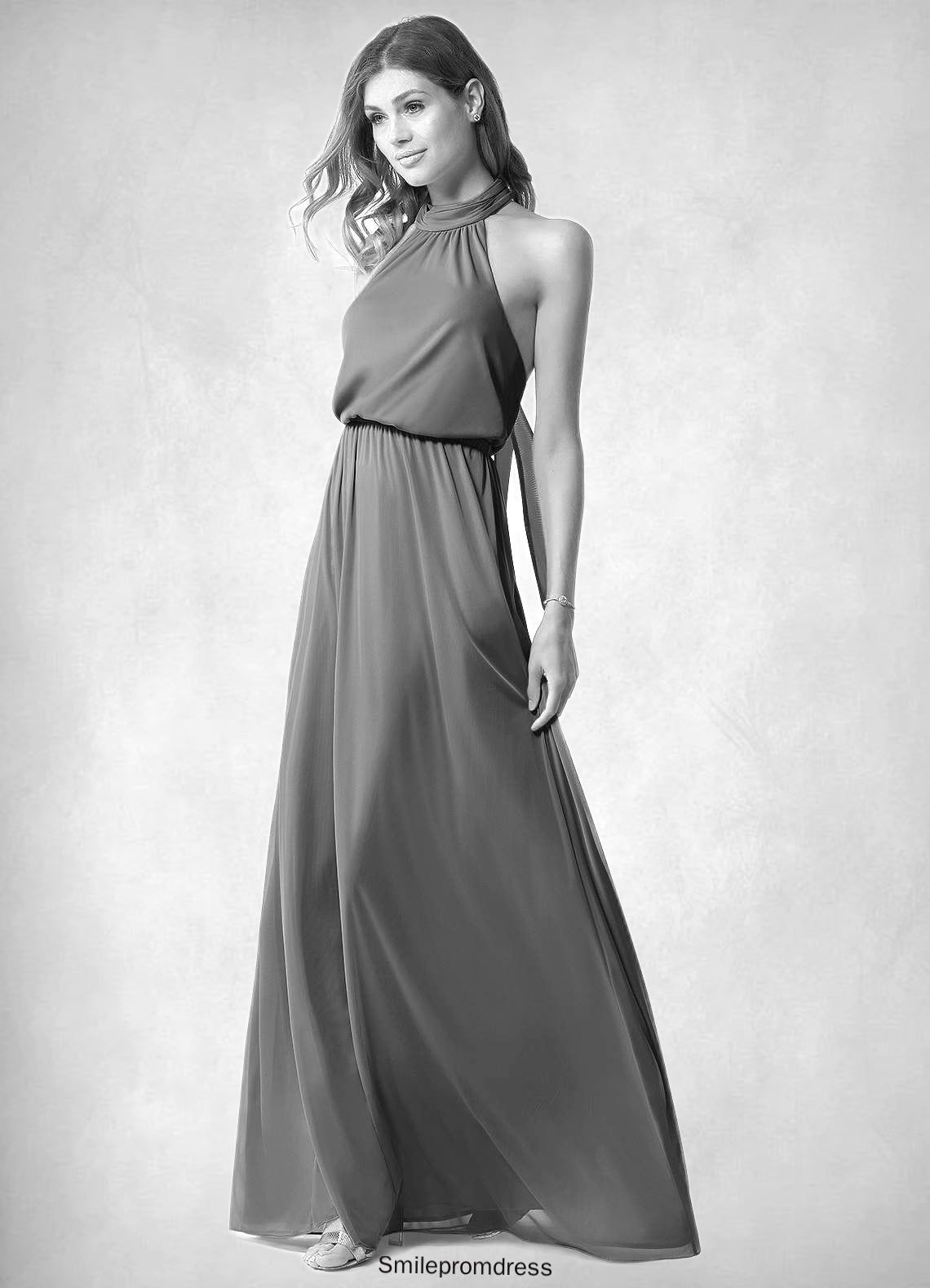 Kirsten A-Line Pleated Mesh Floor-Length Dress P0019674