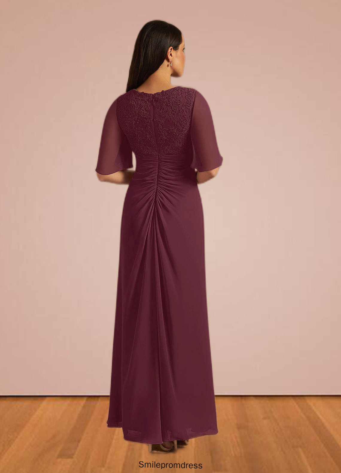 India A-Line Lace Chiffon Floor-Length Dress P0019858