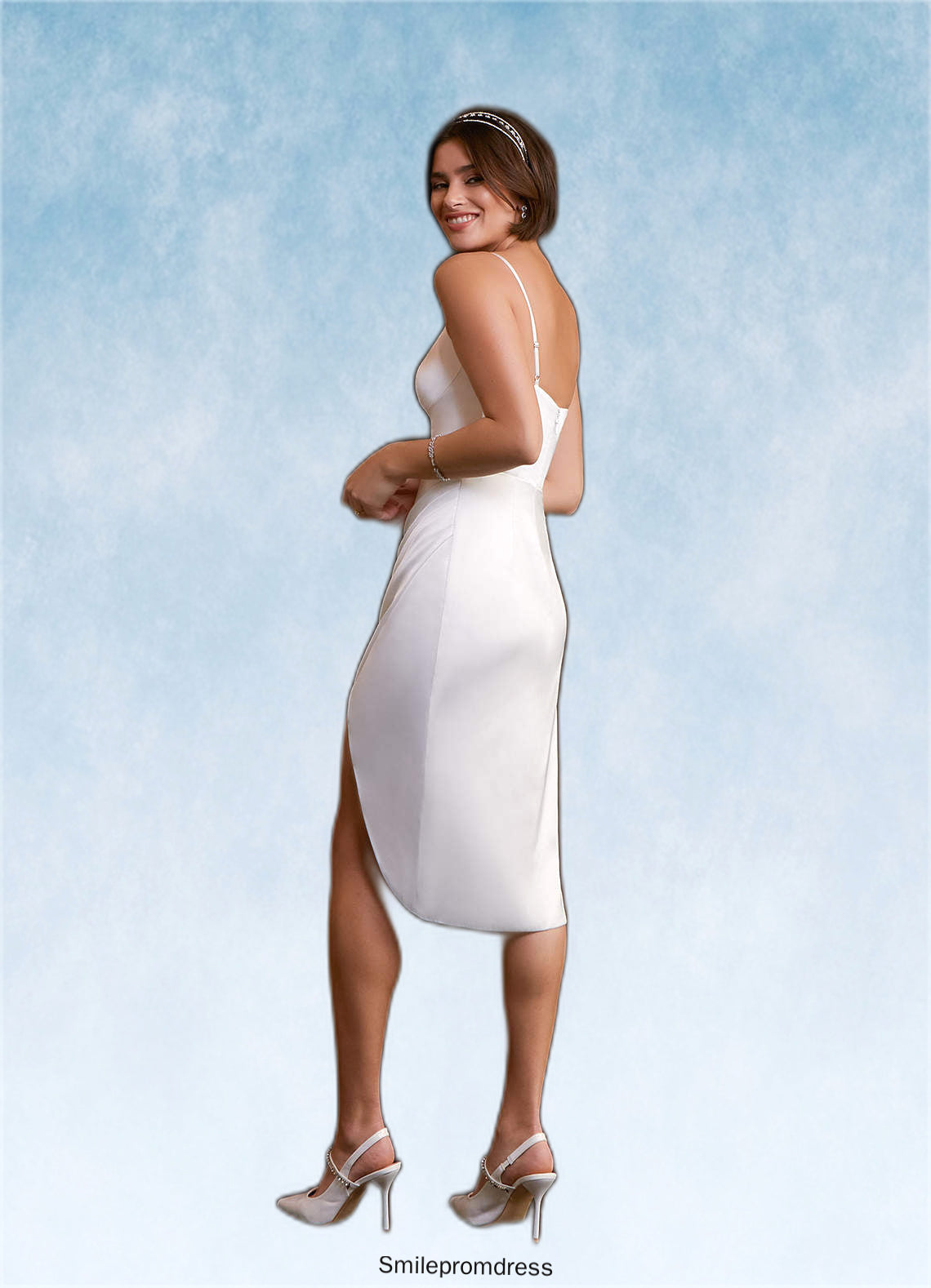 Aurora Sheath Pleated Stretch Satin Knee-Length Dress P0020088