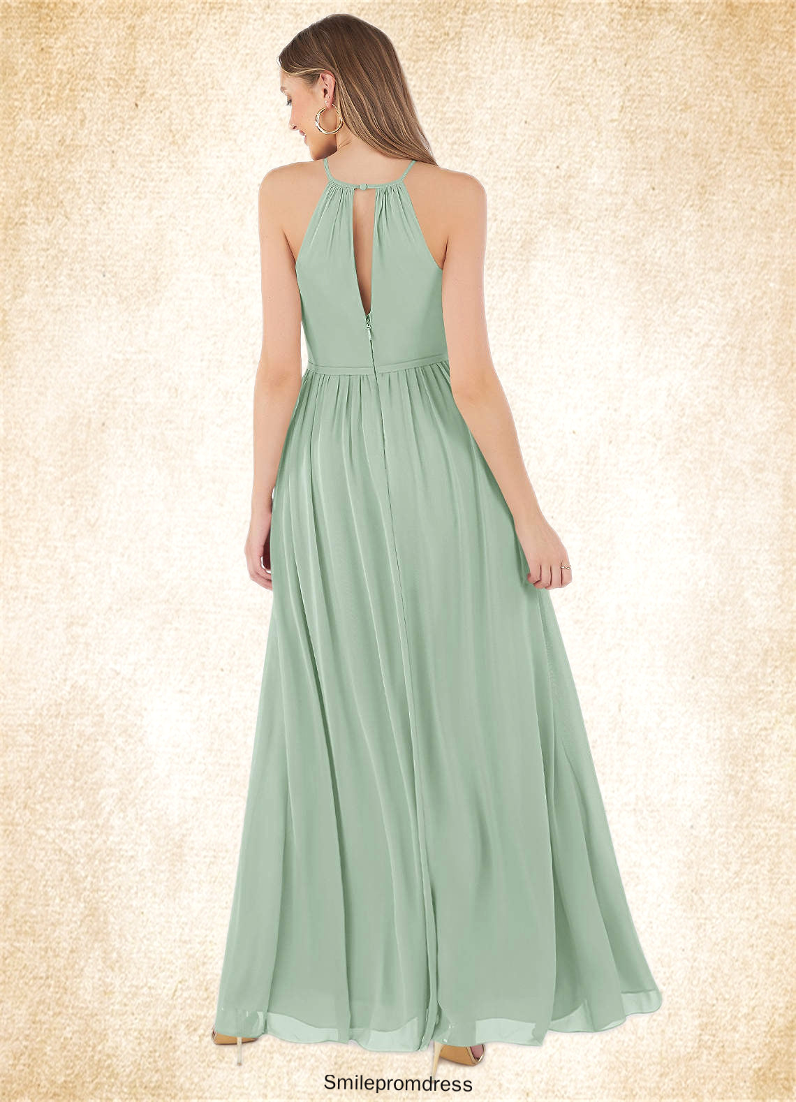 Isabelle A-Line Pleated Chiffon Floor-Length Dress P0019754