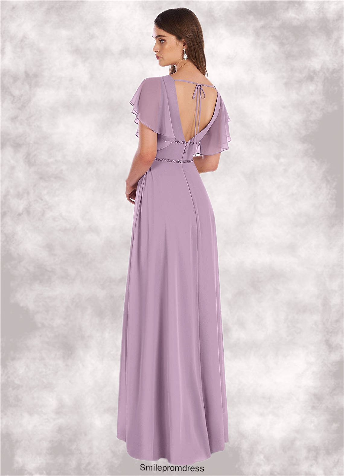 Everleigh A-Line Ruched Chiffon Floor-Length Dress P0019716