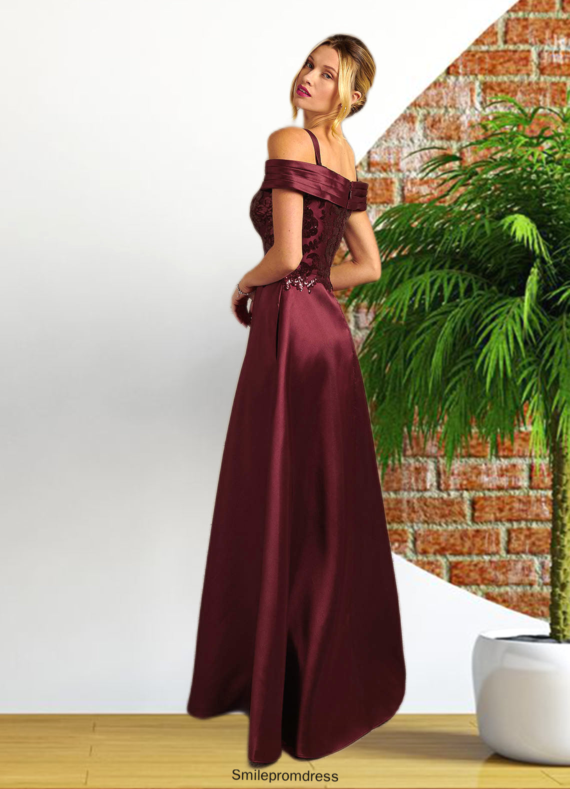 Kristen A-Line Sequins Mikado Floor-Length Dress P0019936