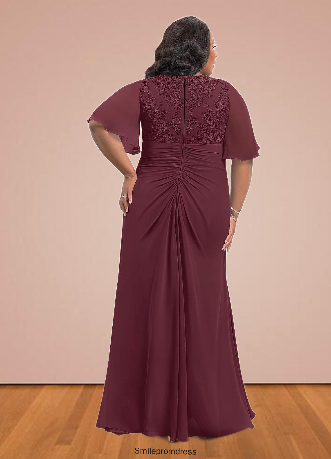 India A-Line Lace Chiffon Floor-Length Dress P0019858