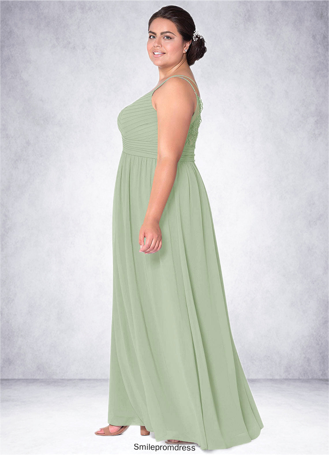 Brynn A-Line Lace Chiffon Floor-Length Dress P0019782