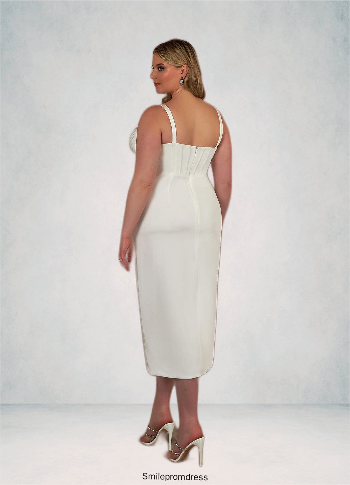 Jacey Sheath Pleated Crepe Back Satin Asymmetrical Dress P0020119