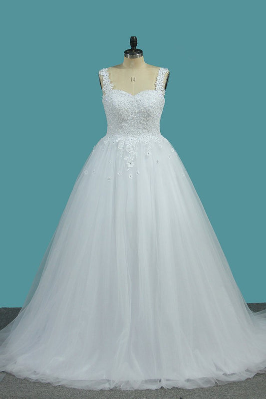 2021 Ball Gown Off The Shoulder Tulle Wedding Dresses With Beads And Handmade Flowers