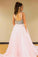 A-line V-neck Pink Long Prom Dresses With Waist Beading