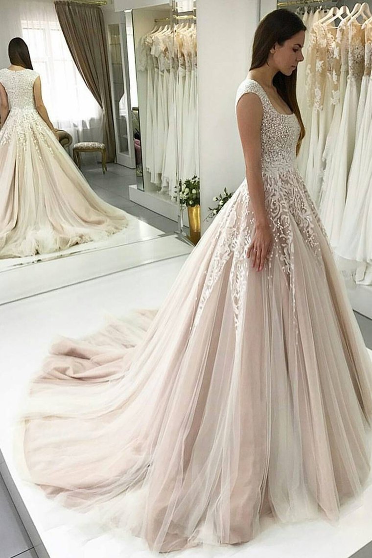 2021 Square Neck Wedding Dress A Line Tulle With Appliques And Beads