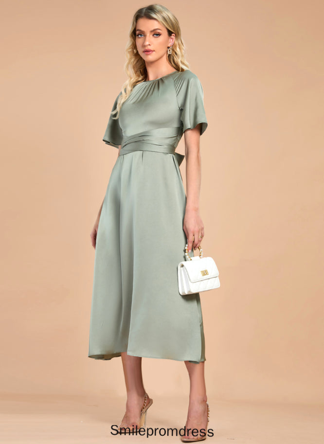 Club Dresses Short A-line Dresses Midi Satin Pearl Sleeves Round Elegant Neck