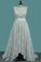 2021 Asymmetrical Lace Scoop A Line Prom Dresses Zipper Up