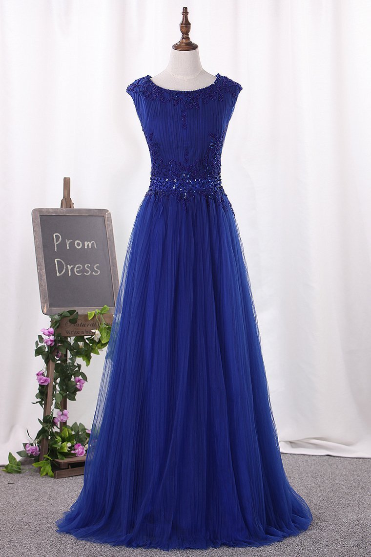 2024 Prom Dresses A Line Scoop Tulle With Beading Floor Length