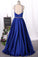 Spaghetti Straps Open Back Prom Dresses Satin With Beading A Line