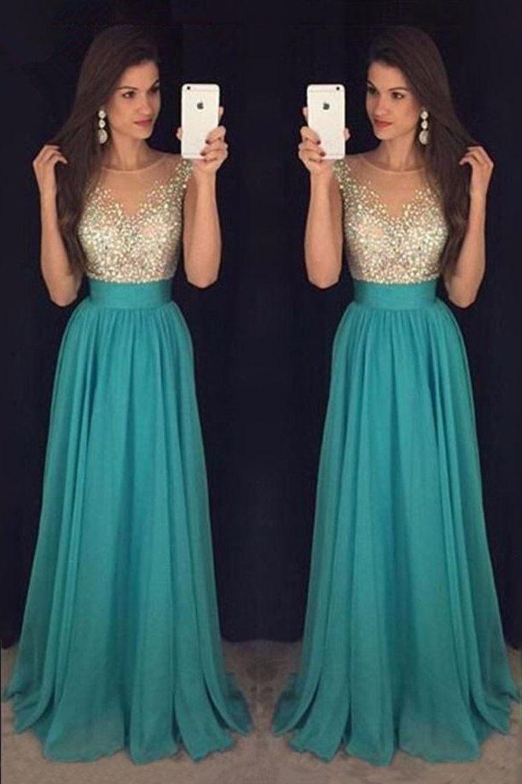 2021 Scoop Prom Dresses A-Line Chiffon With Beaded Bodice And Ruffles
