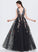Prom Dresses Beading Julianna V-neck Sequined A-Line Tulle Floor-Length With