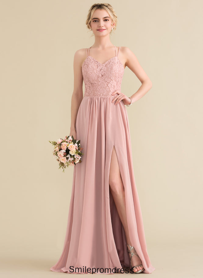 Floor-Length Evangeline A-Line Sweetheart Lace Chiffon Prom Dresses