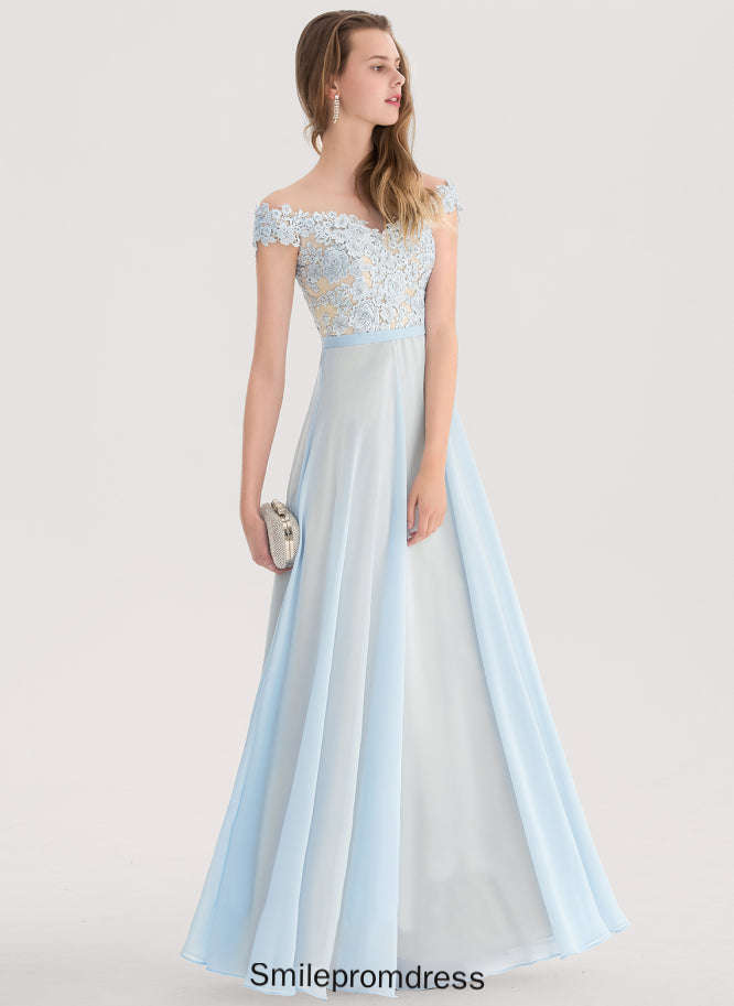 Beading A-Line Lace With Chiffon Off-the-Shoulder Sequins Carolina Floor-Length Prom Dresses