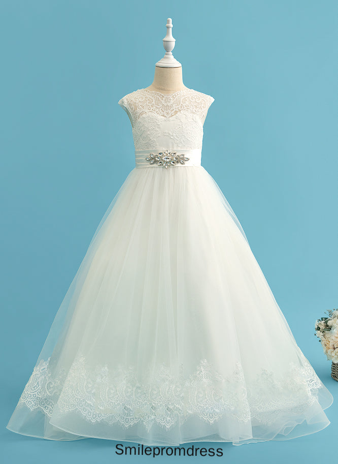- Adelaide Girl Train With Flower Girl Dresses Sweep Sleeveless Satin/Tulle/Lace Dress Beading Ball-Gown/Princess Neck Flower Scoop