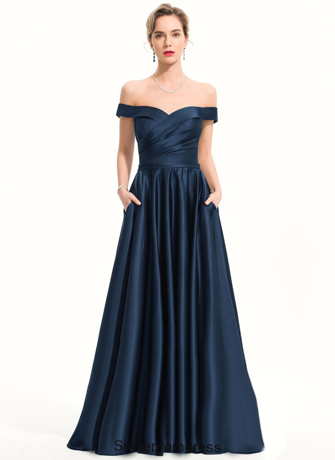 Prom Dresses Off-the-Shoulder With Train Ruth Ball-Gown/Princess Pleated Satin Sweep