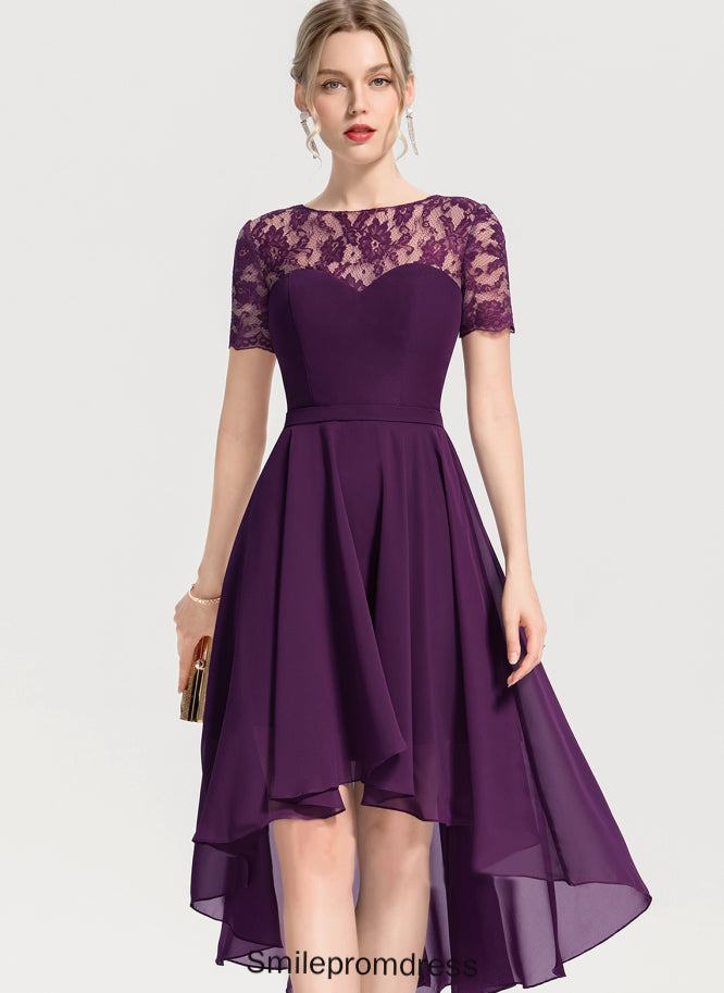 Fabric Silhouette Asymmetrical A-Line Embellishment ScoopNeck Length Neckline Lace Teagan Natural Waist Sleeveless Bridesmaid Dresses